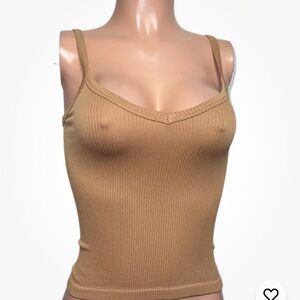 Tan Ribbed Women's Top